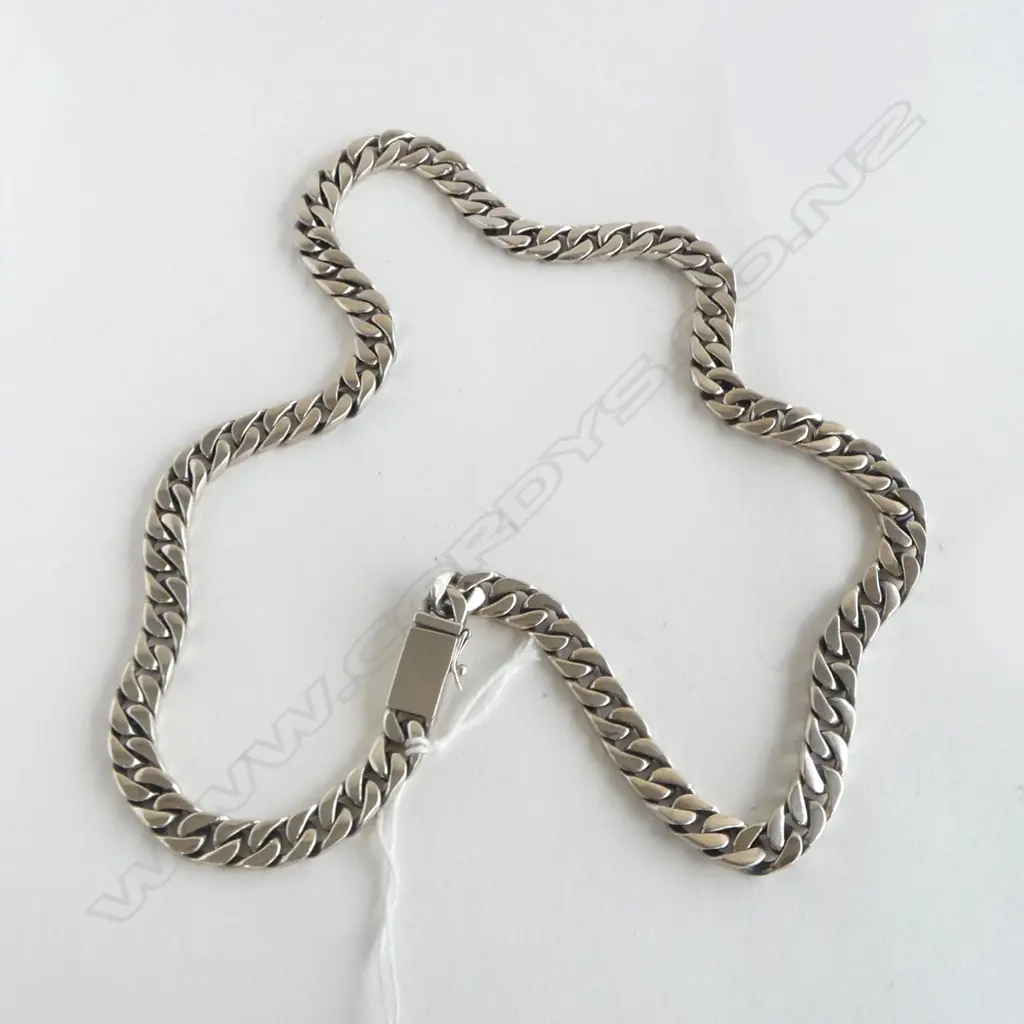 SILVER MODERN FLAT LINK SOLID HEAVY SILVER NECKCHAIN L.520mm. 86gms Image 1++