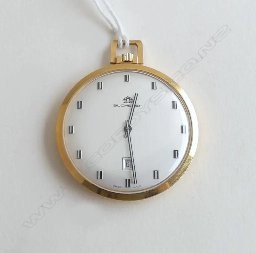 VINTAGE 1960's slim line BUCHERER OPEN FACE GOLD FILLED POCKET WATCH apparently working Image 1++