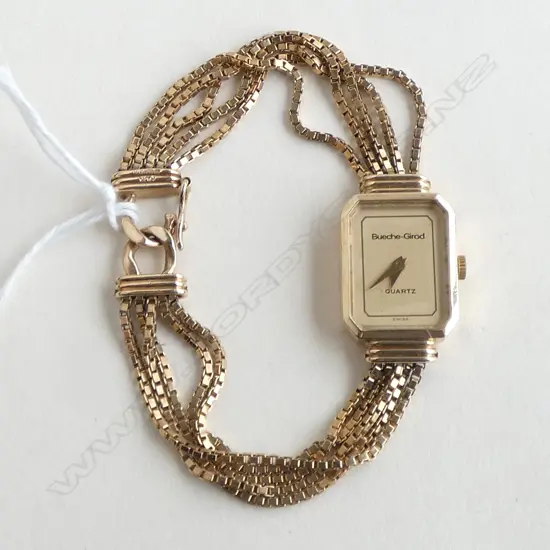 9CT BUECHE-GIROD LADIES QUARTZ WRIST WATCH, 18.5gms incl. movt.