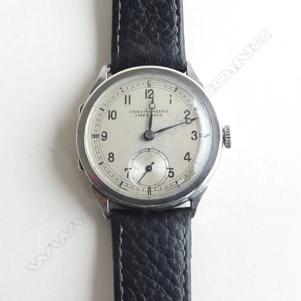 MENS 1940s IMPEROS CHRONOMETER WRIST WATCH, STG CASE, EP BACK, MANUAL WINDING, KEEPS GOOD TIME Image 1++