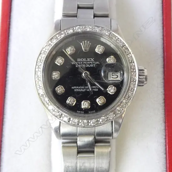 A ladies Rolex stainless steel Datejust wristwatch with diamonds