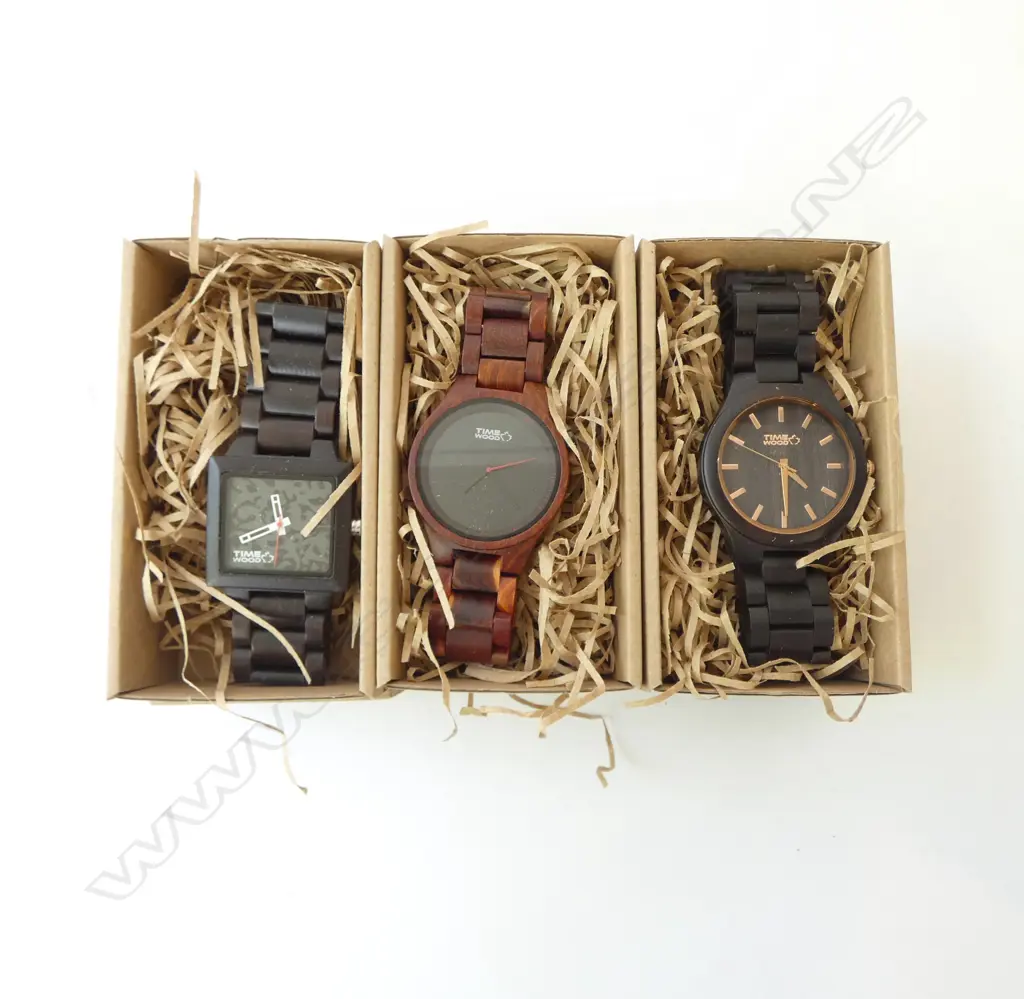 3 NEW 'TIME WOOD' WOODEN WRIST WATCHES, WOOD STRAPS, BOXED Image 1++