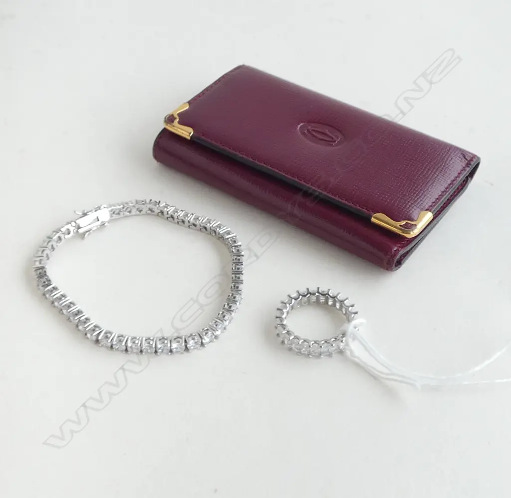 CARTIER KEY WALLET + COSTUME TENNIS BRACELET & MATCHING RING Image 1++