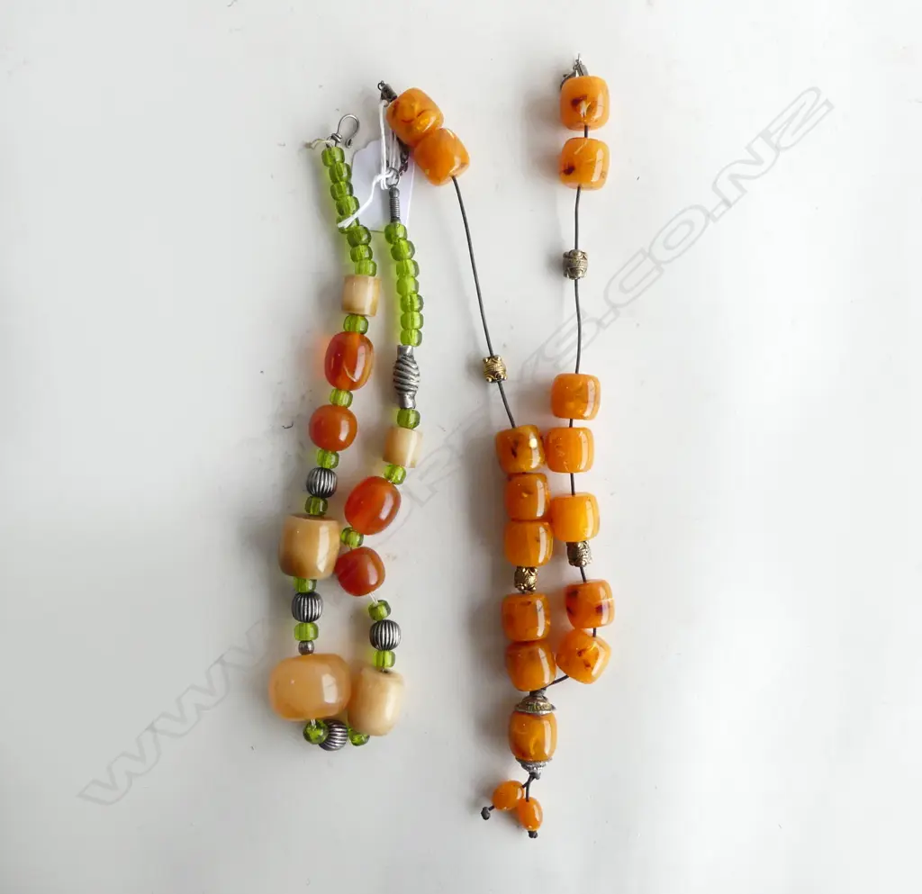 2 AMBER STYLE NECKLACES L.520mm Image 1++
