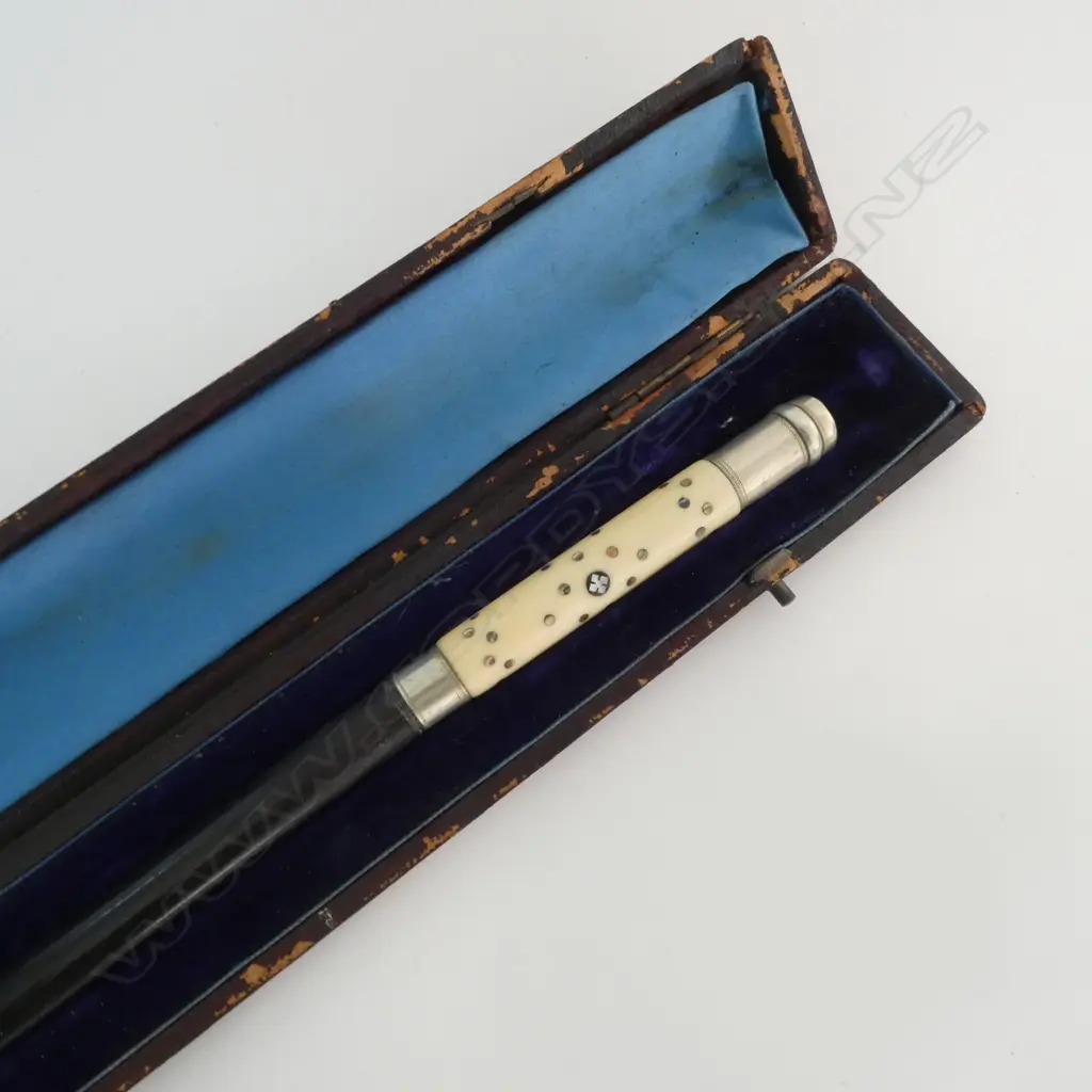 " RTV" BATON / SWAGGER STICK w. INLAID IVORY HANDLE L.510mm, CASED Image 1++