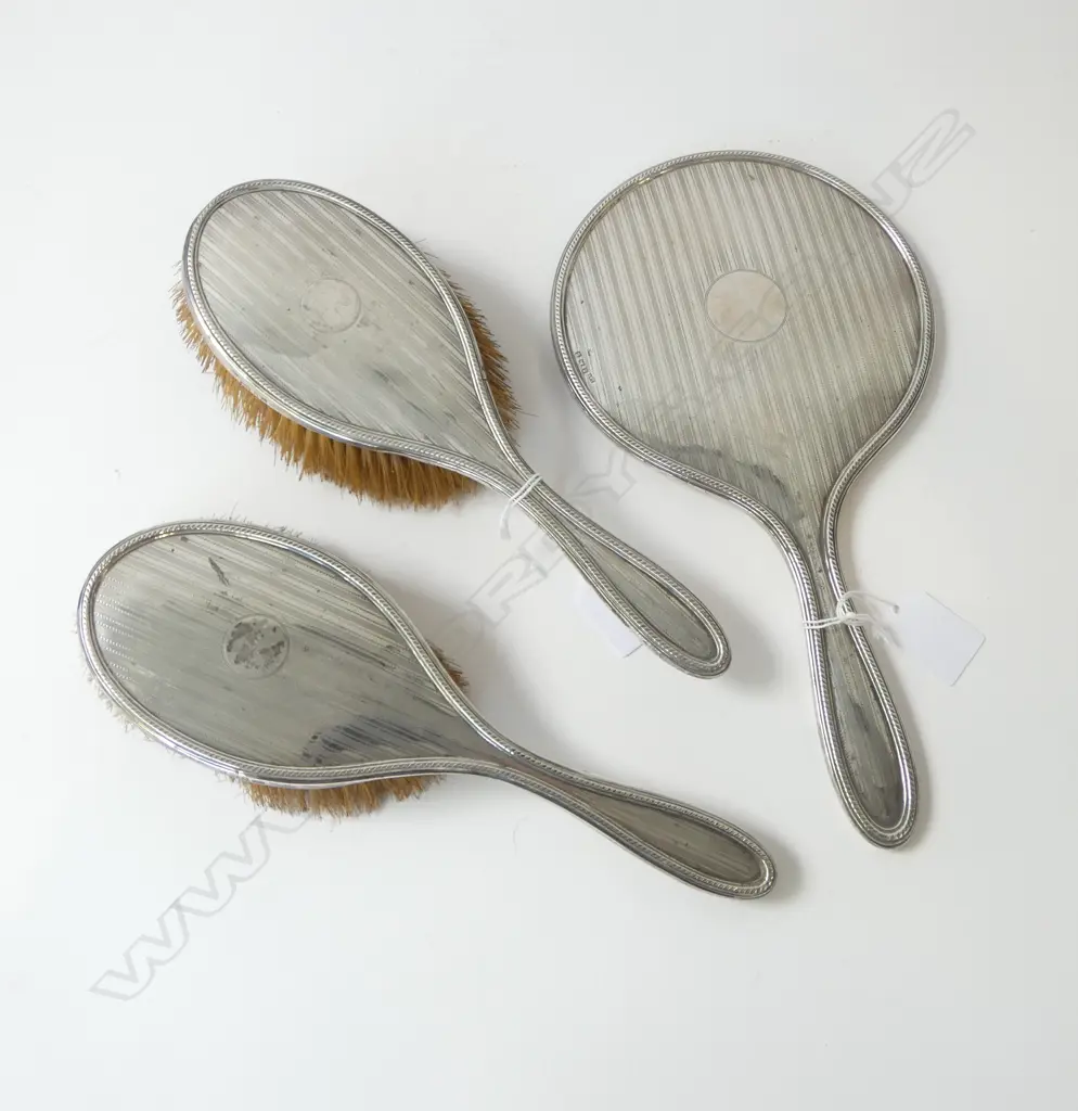 S/SILVER HAND MIRROR L280MM & 2 S/SILVER BACKED HAIR BRUSHES  Image 1++