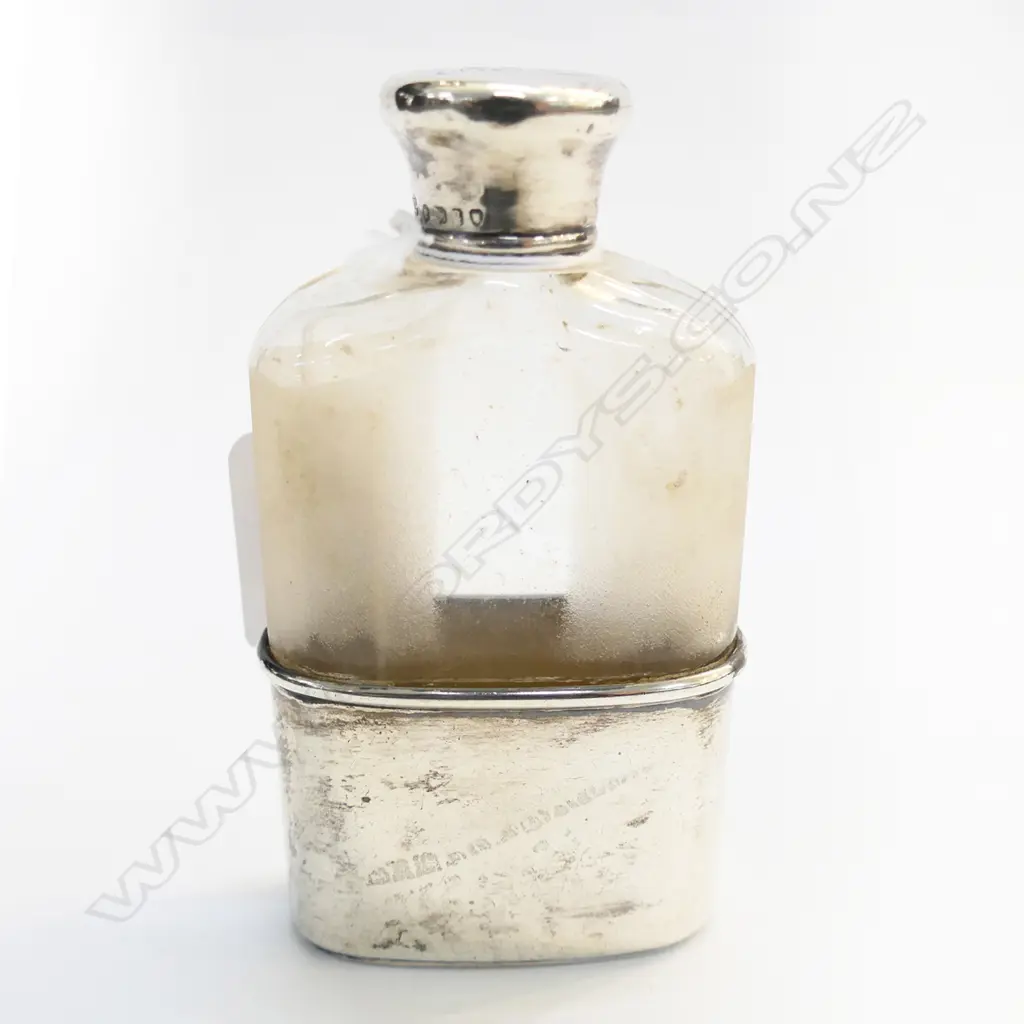 London 1871 SILVER & GLASS HIPFLASK H.110mm Image 1++
