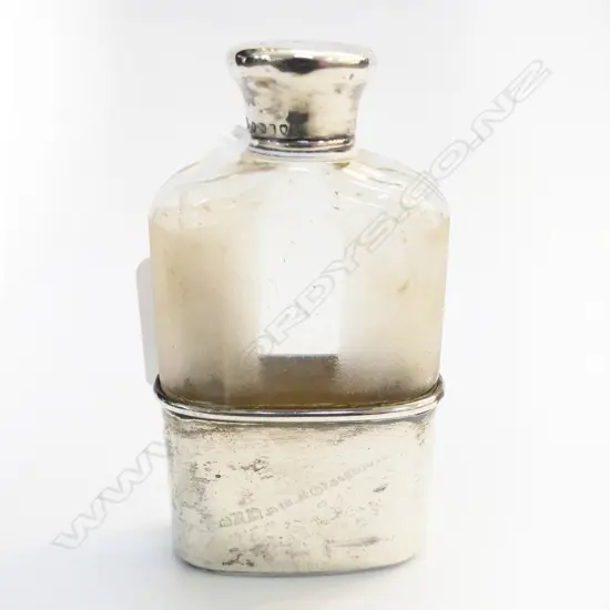 London 1871 SILVER & GLASS HIPFLASK H.110mm