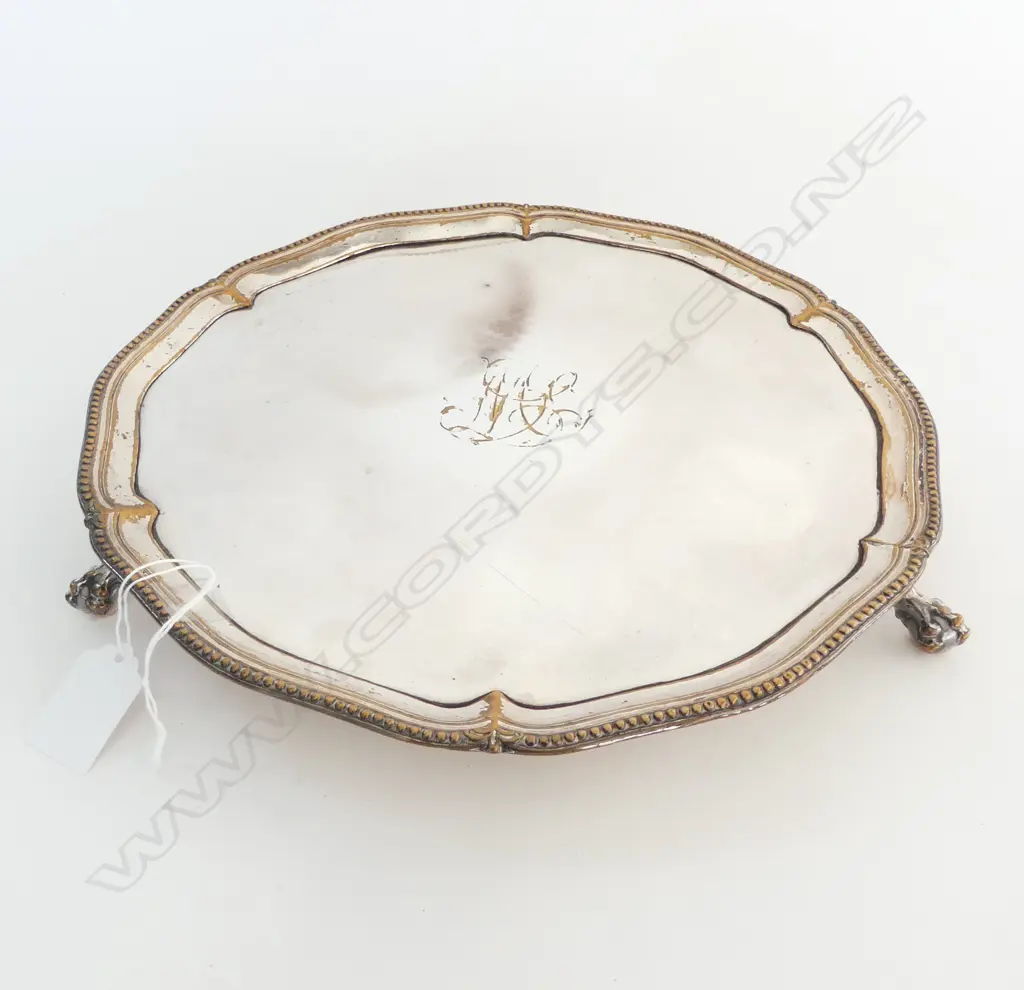 19thC OLD SHEFFIELD PLATE SALVER pie crust bead rim. Dia.290mm Image 1++
