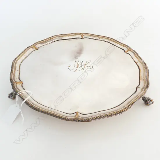 19thC OLD SHEFFIELD PLATE SALVER pie crust bead rim. Dia.290mm