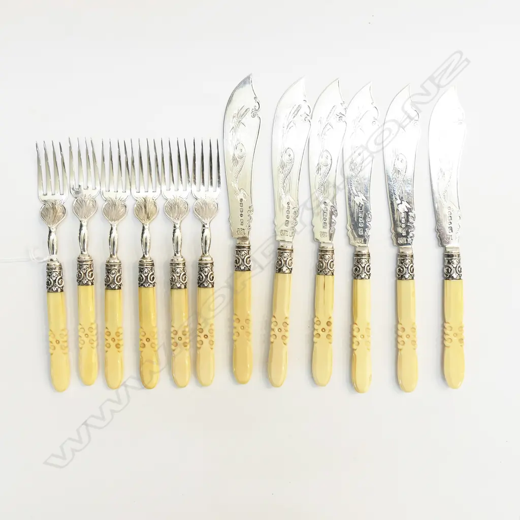 12 PCE STG SILVER FISH SET, B'HAM LATE 19thC Image 1++