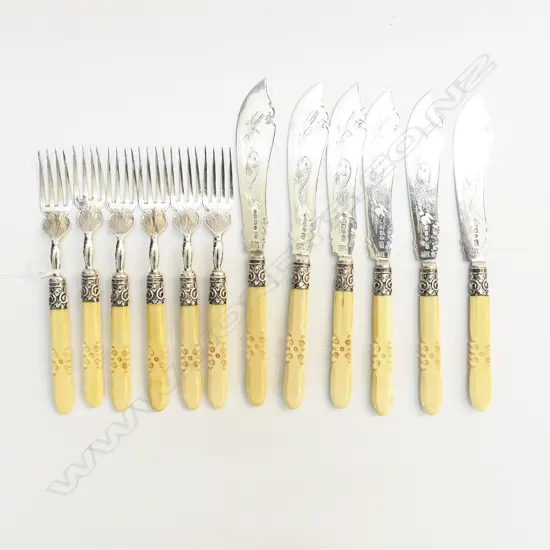 12 PCE STG SILVER FISH SET, B'HAM LATE 19thC