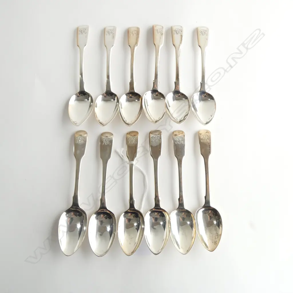 12 STG SILVER TEASPOONS, JONATHAN HAYNE LONDON 1830 (1 OTHER) 199grms Image 1++