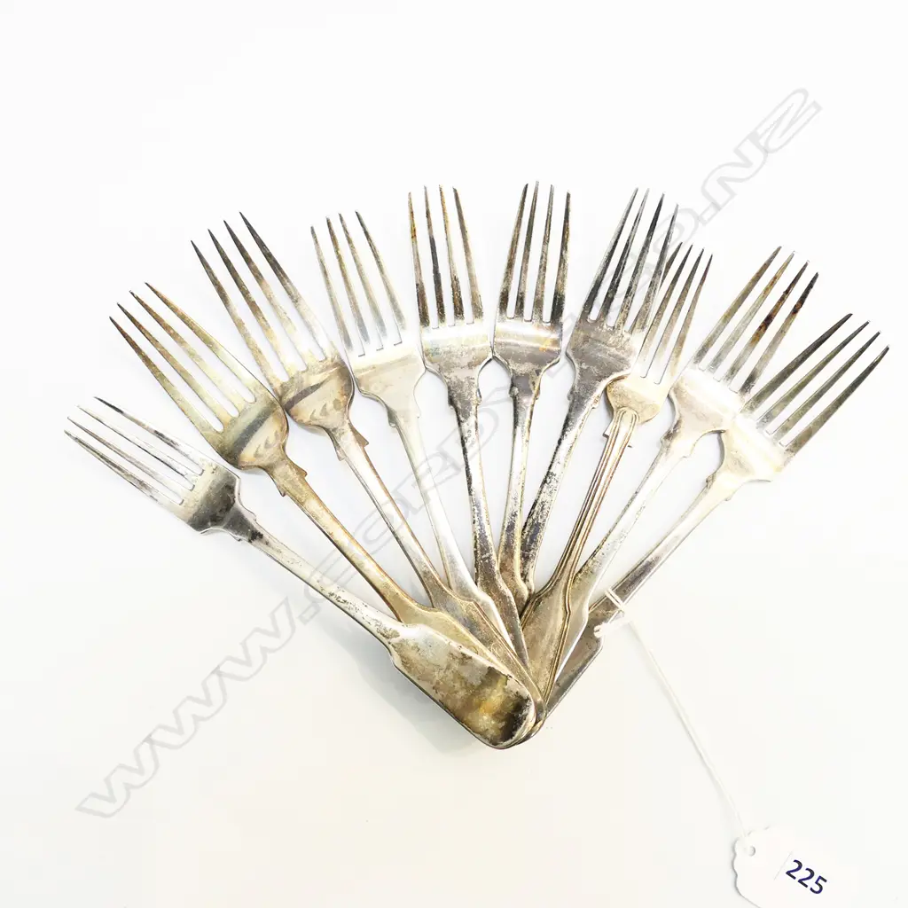 10 various 19thC SILVER FORKS incls 7 Dublin 1815 by Thomas Townsend. 380gms Image 1++