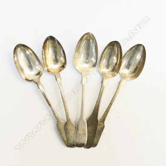 5 SILVER TEASPOONS: 3 IRISH ETC 103gms