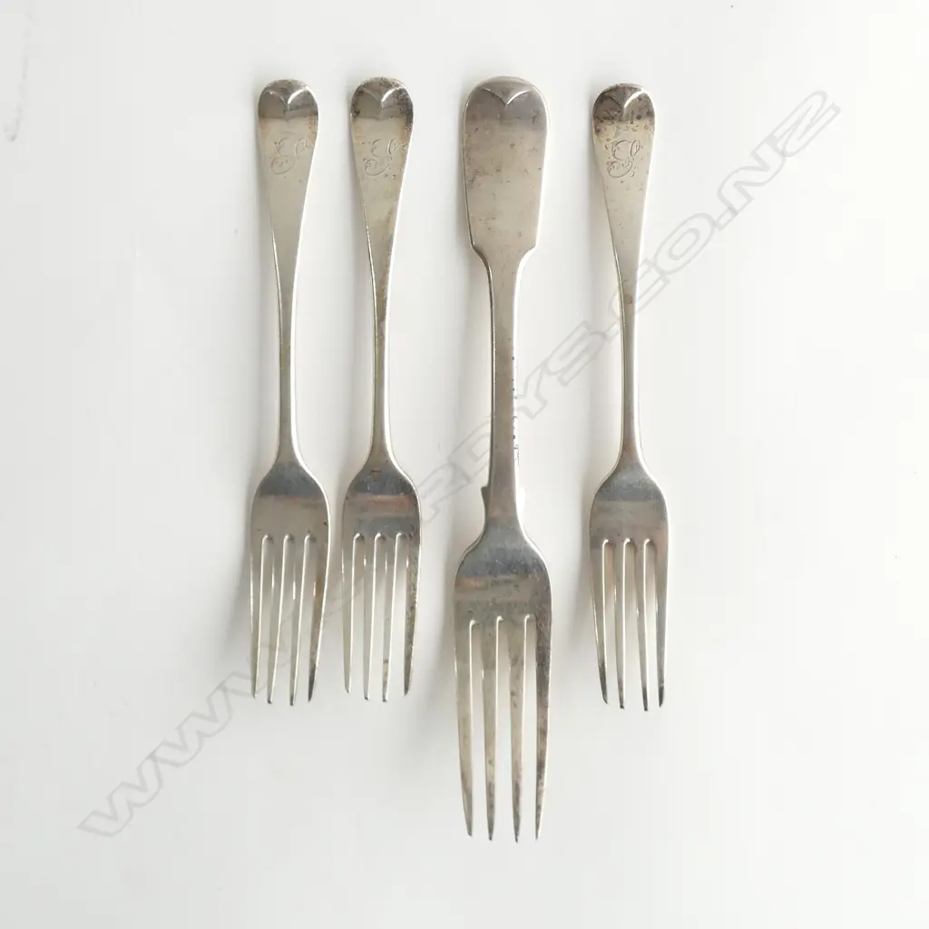 3 19thC SILVER FORKS: 3X DESSERT 1831 + TABLE fork London 1836. 205gms Image 1++
