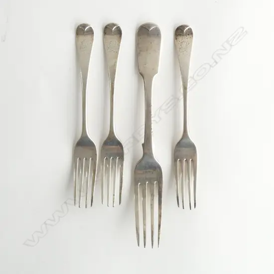 3 19thC SILVER FORKS: 3X DESSERT 1831 + TABLE fork London 1836. 205gms