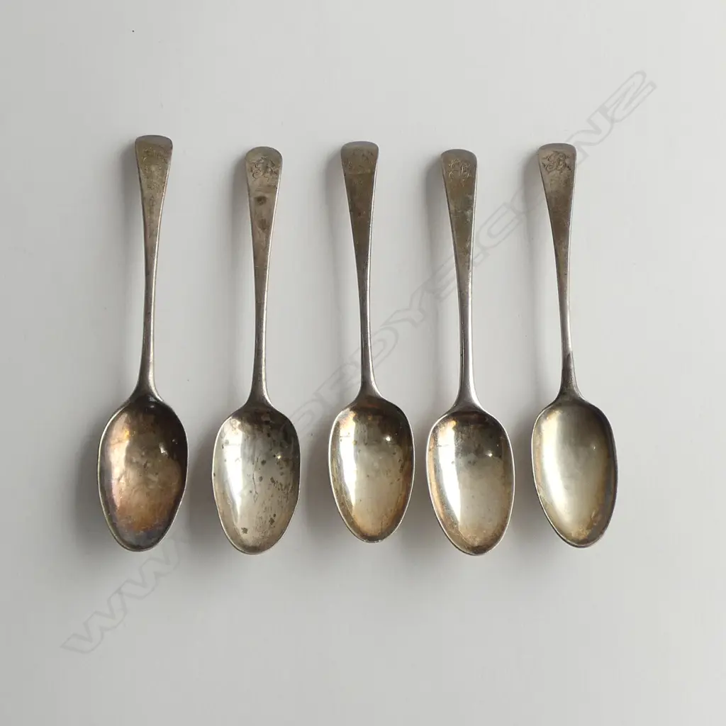 SET 5 SILVER BOTTOM MARKED TEA SPOONS London c.1760's by William Soame? 75gms Image 1++