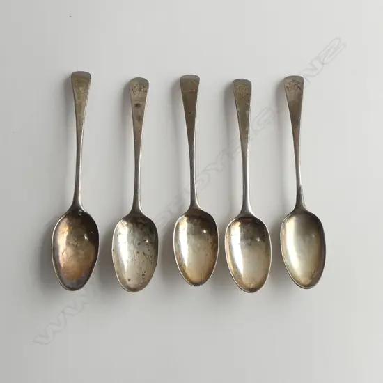 SET 5 SILVER BOTTOM MARKED TEA SPOONS London c.1760's by William Soame? 75gms