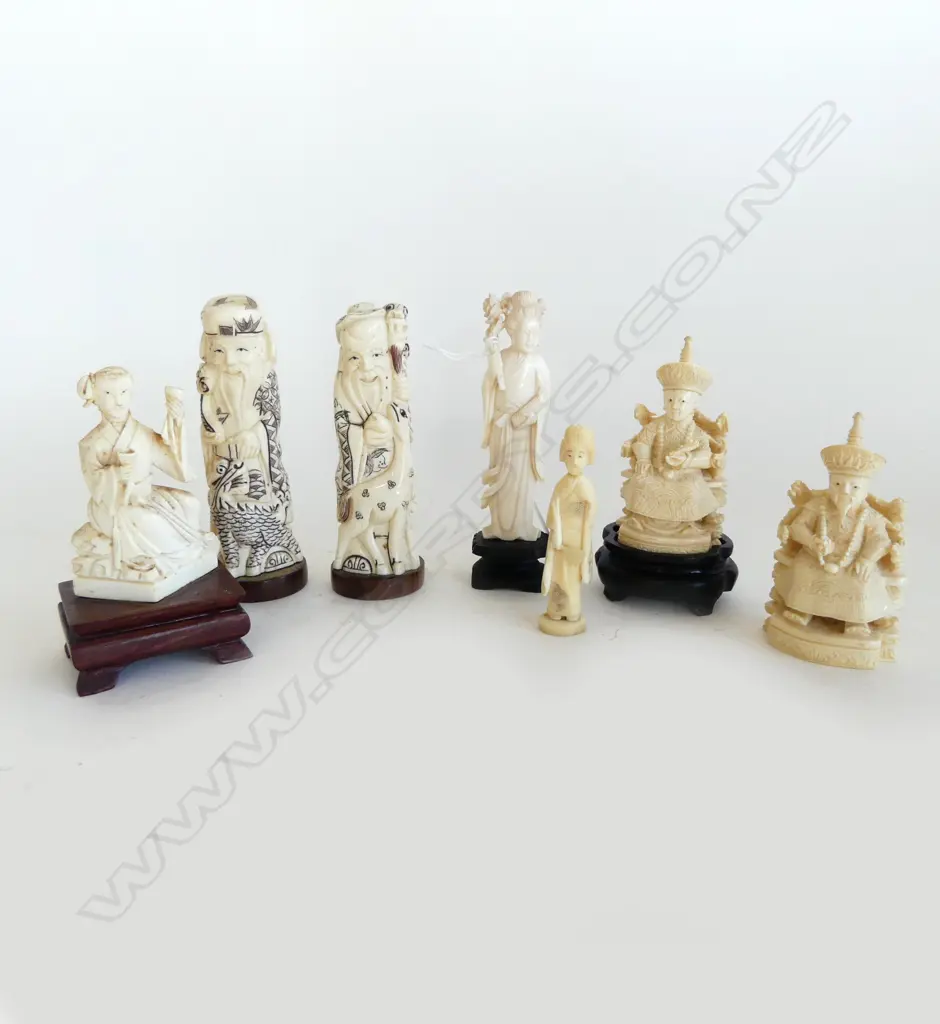 7 ORIENTAL FIGURES H.120mm 5 IVORY 2 BONE Image 1++
