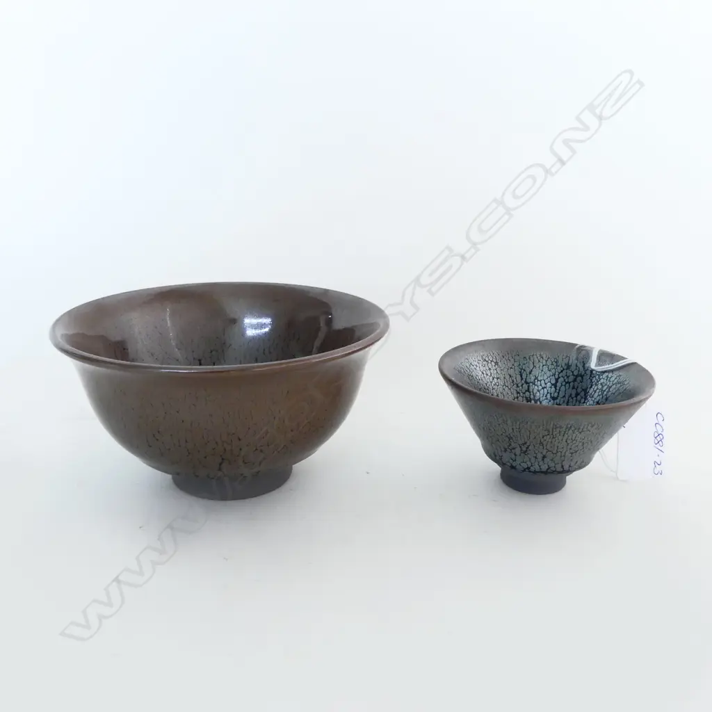 2 ORIENTAL HARE'S FUR TYPE GLAZE BOWL flared form largest Dia.130mm Image 1++