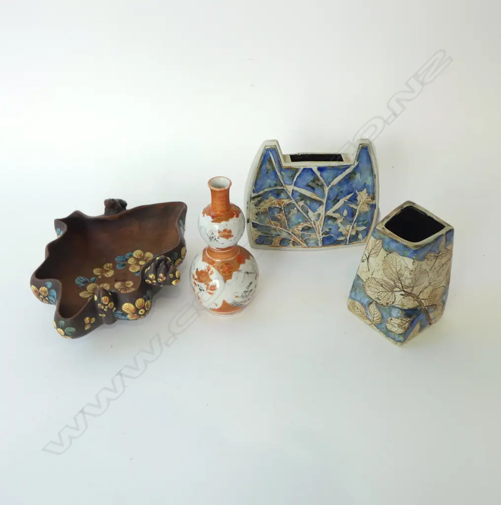 4 JAPANESE VASES; 2 TENMOKU, KUTANI & OTHER W.225mm Image 1++