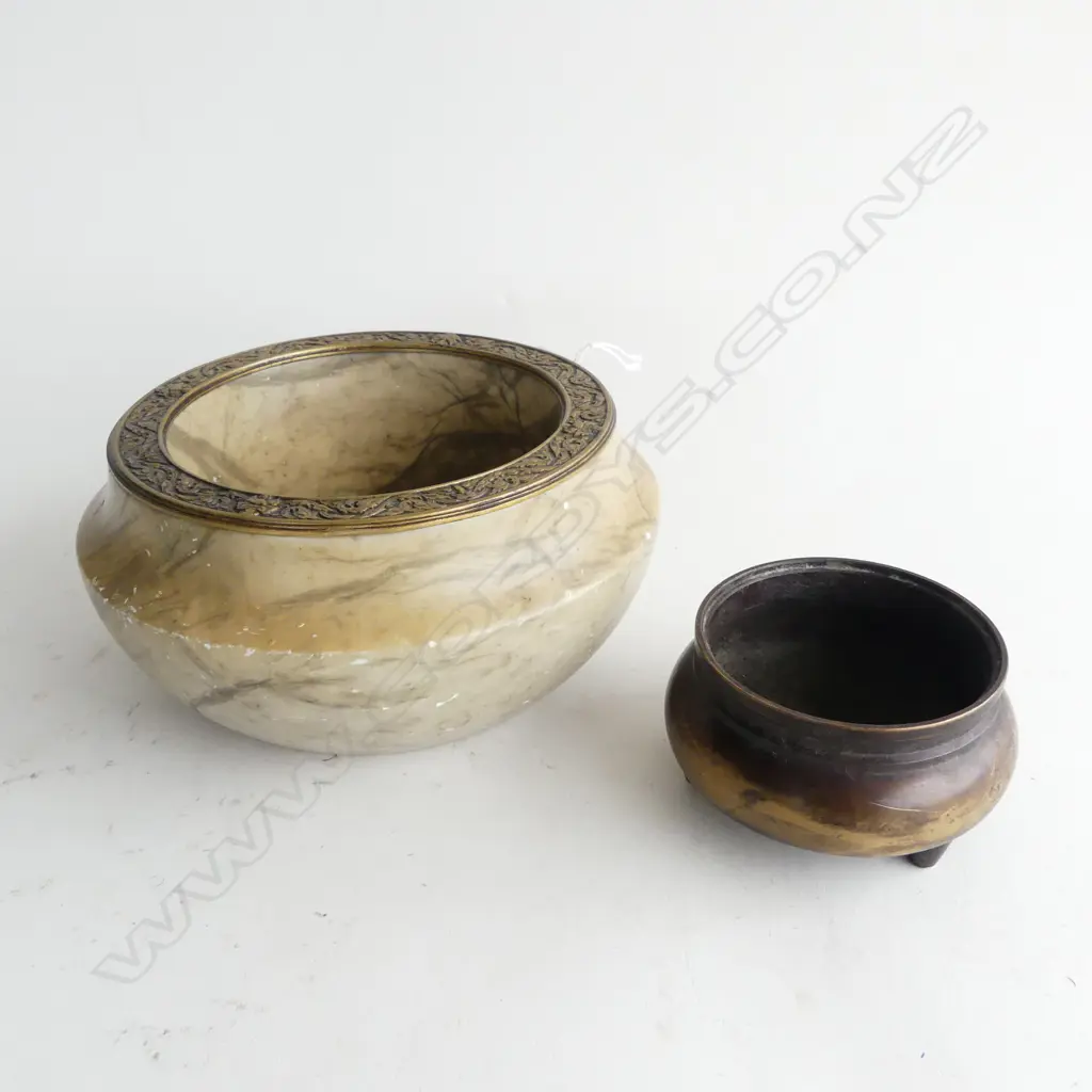 BRONZE INCENSE BURNER + MARBLE BOWL 175mm dia Image 1++
