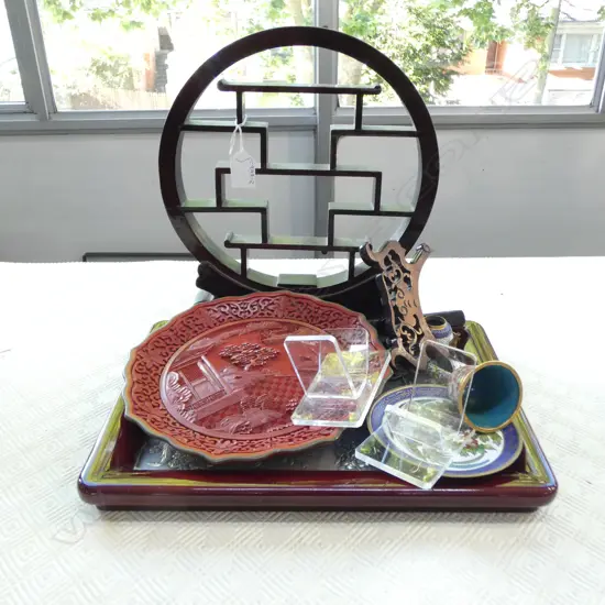 ASST CHINA, CLOISONNE, RESIN CINNABAR STYLE PLATE, etc