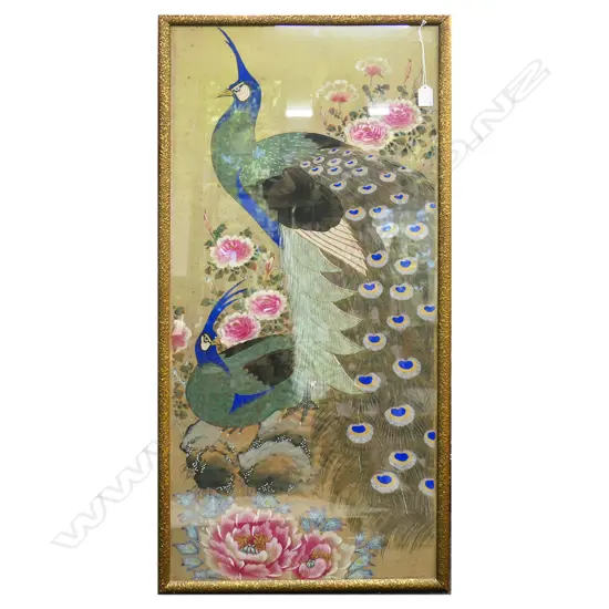 ORIENTAL W/C PEACOCKS ON SILK H1000  W480MM