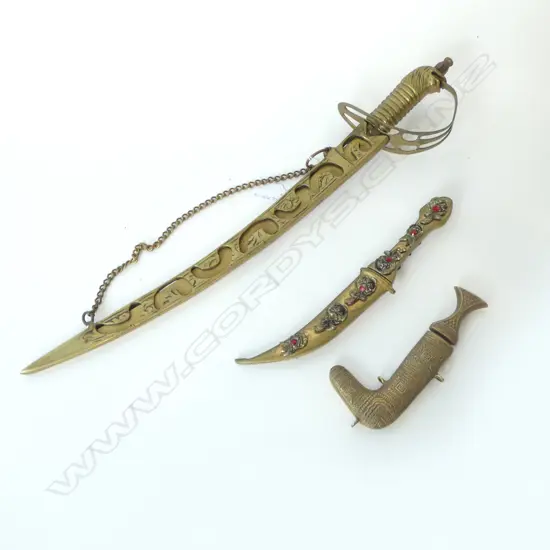 BRASS SHORT SWORD L.555mm + TWO DAGGERS L.270mm