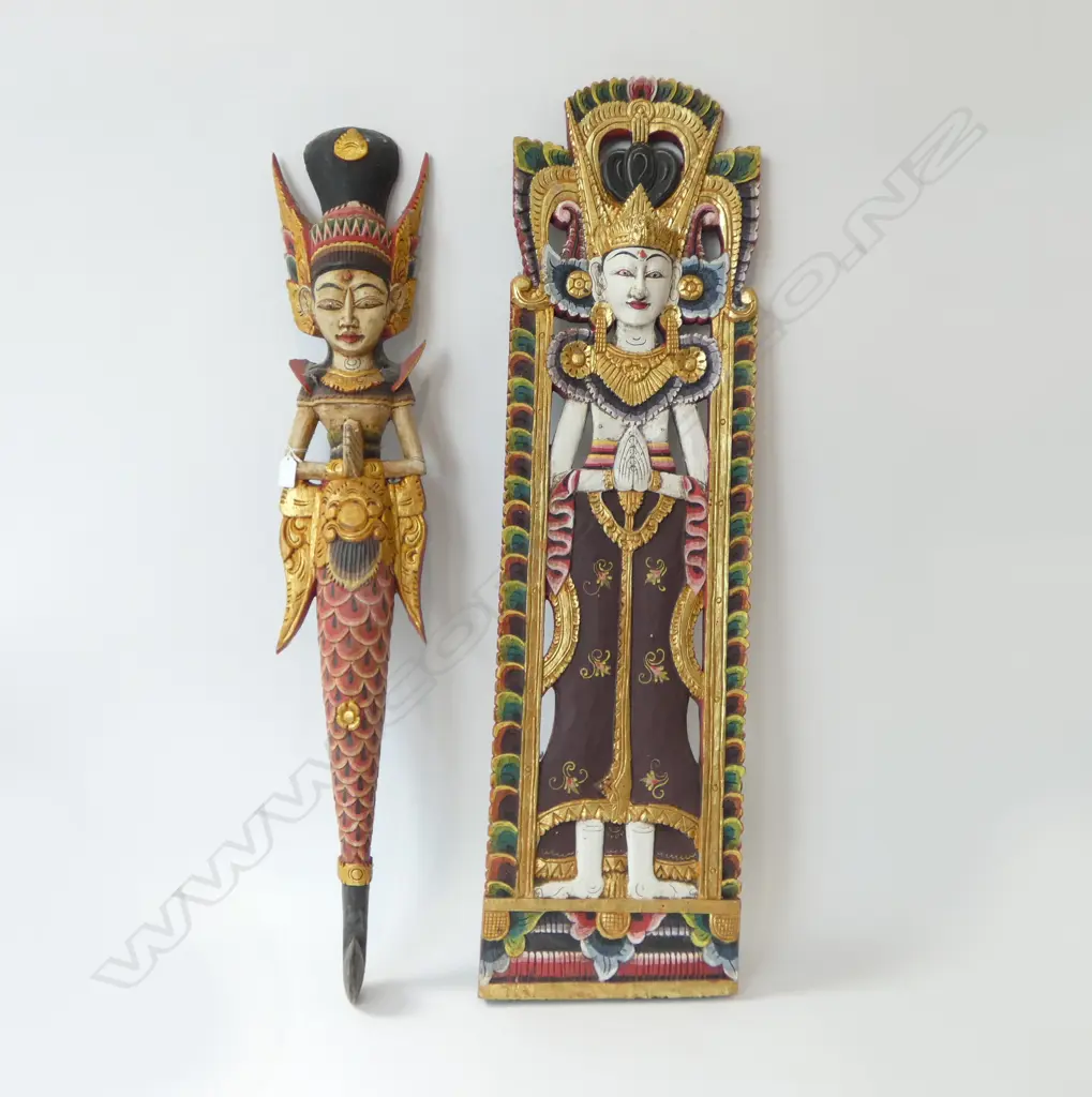 2 PAINTED CARVED WOODEN INDONESIAN FIGURES H.1050mm Image 1++