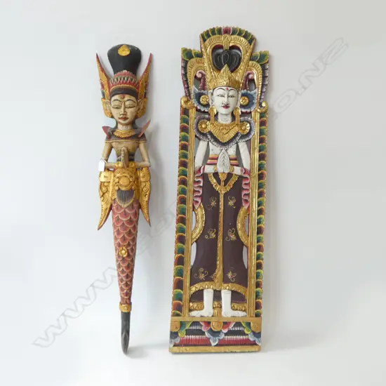 2 PAINTED CARVED WOODEN INDONESIAN FIGURES H.1050mm