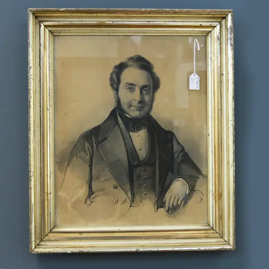 19thC MONOCHROME WATERCOLOUR PORTRAIT OF A GENT in gilt frame 530 x 450mm