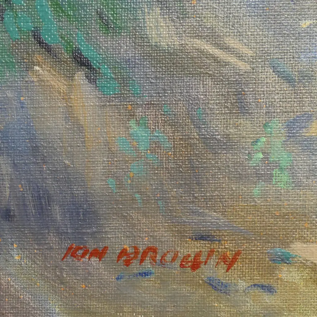 IAN BROWN 'AN ARTIST AT WORK', OIL ON CANVAS, SIGNED, ENTITLED TO REVERSE, 490 x 600mm Image 1++