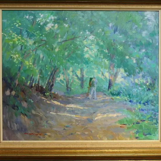 IAN BROWN 'AN ARTIST AT WORK', OIL ON CANVAS, SIGNED, ENTITLED TO REVERSE, 490 x 600mm