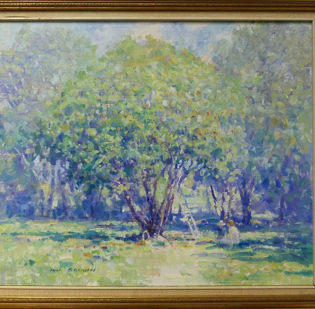 IAN BROWN 'THE OLD PLUM TREE', OIL ON BOARD, SIGNED, ENTITLED TO REVERSE, 490 x 590mm Image 1++