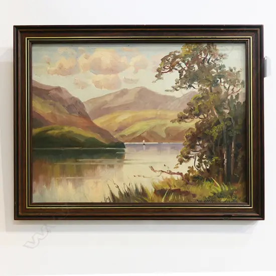 W. ALLEN BOLLARD 'LAKE WAKATIPU' OIL ON BOARD 275x370mm