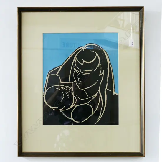 V. MILES 'MOTHER + CHILD' MIXED MEDIA '74 410x335mm