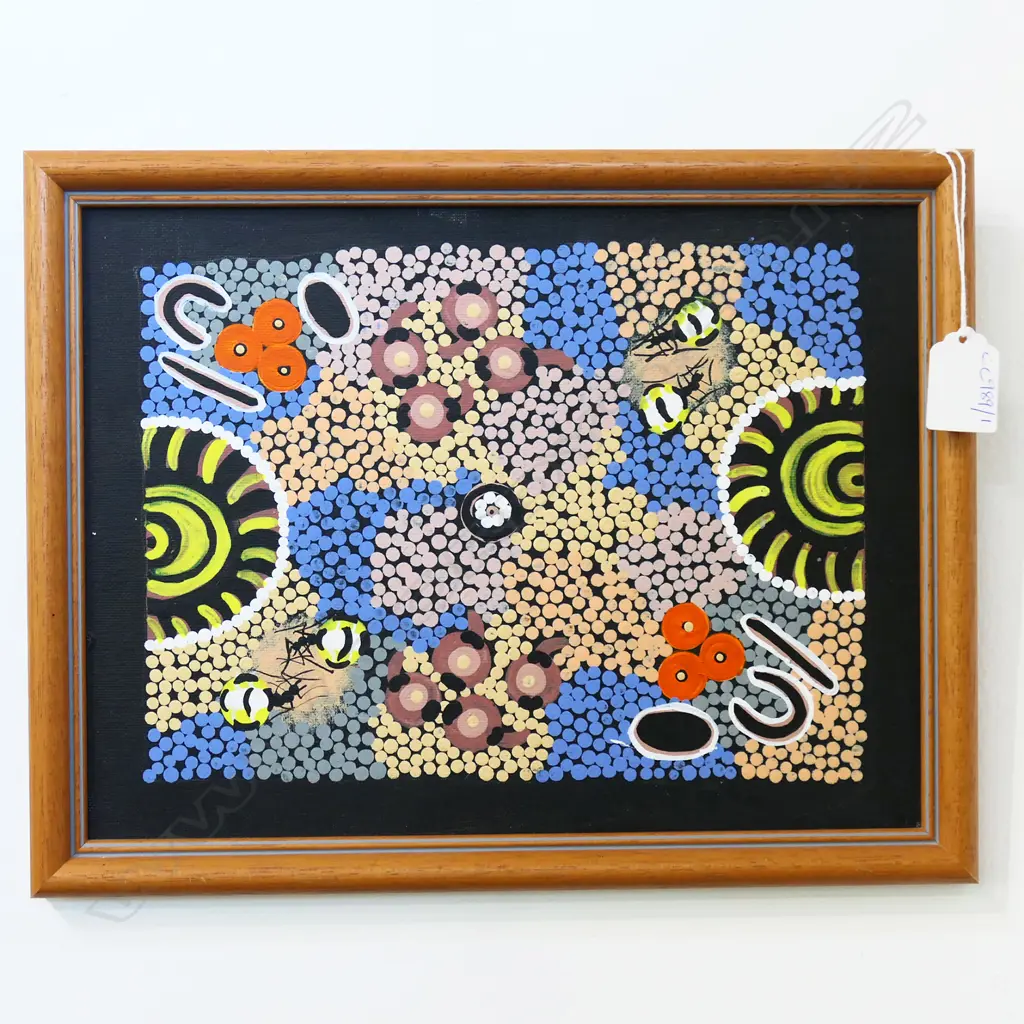 AUSTRALIAN ABORIGINAL DOT PAINTING, ACRYLIC ON BOARD, 220x290mm  Image 1++