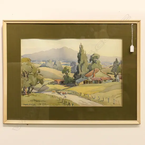 GWYNETH RICHARDSON (1896-1980), LANDSCAPE LOOKING TOWARDS MAUNGATAUTARI MT, WC 365x550mm