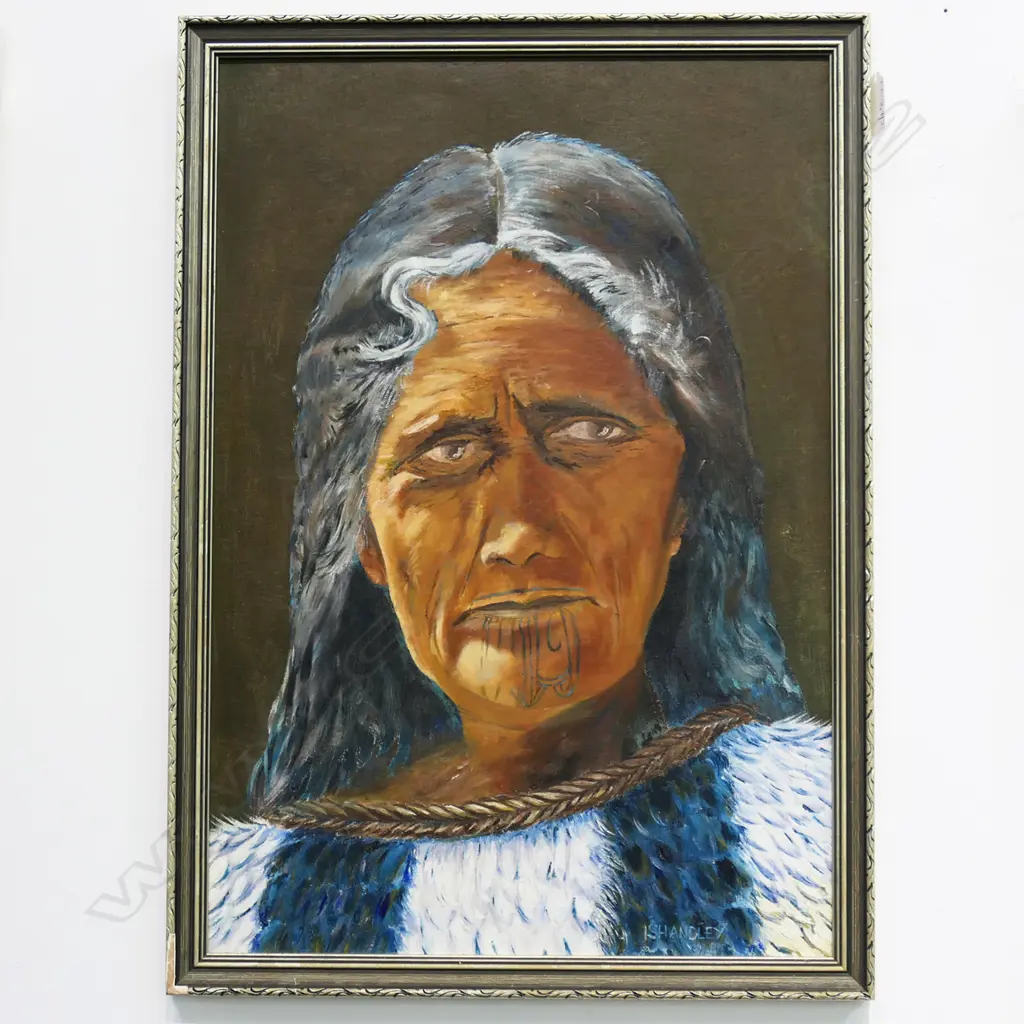 I. SHANDLEY, PORTRAIT OF MAORI WOMAN, ACRYLIC ON BOARD 500x340mm Image 1++