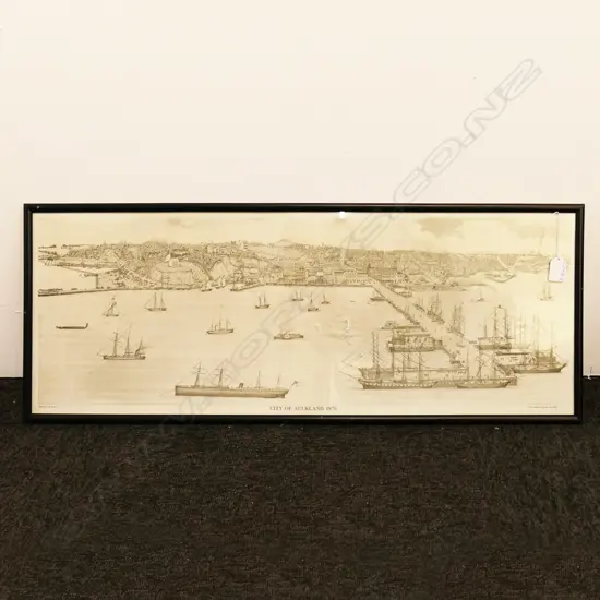 PANORAMIC REPRINT PRINT 'CITY OF AUCKLAND 1876' 290 X 805MM. Heritage Fine Prints. 341/1000 ltd. ed.