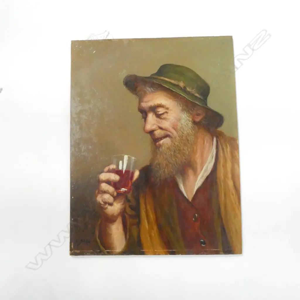 **RTV** E. BARO / LEON NOIREAUT (FRENCH 1890-1960), UNTITILED (MAN DRINKING WINE), OIL ON BOARD, 355x270mm Image 1++