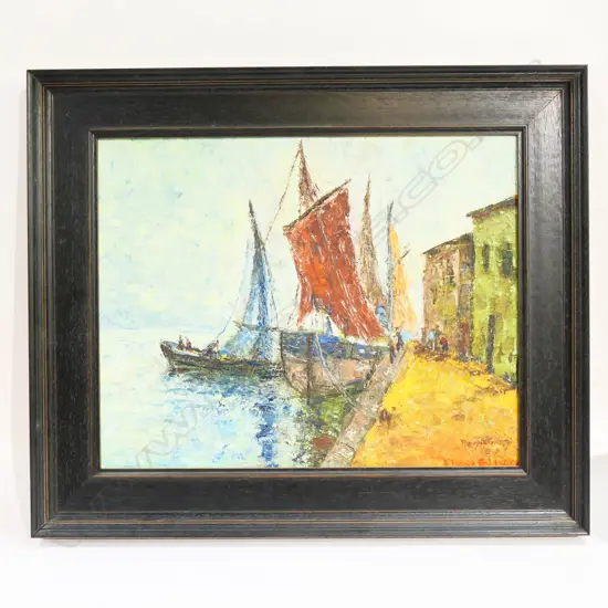 NANCY GOLDSTEIN, HARBOUR SCENE, OIL ON CANVAS 350x445mm