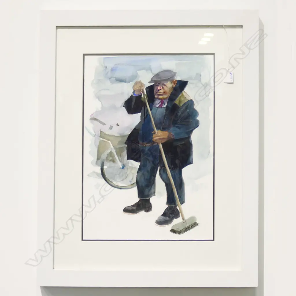 RON STENBERG (1919-2017), MAN WITH BROOM, WC '09 460x330mm Image 1++