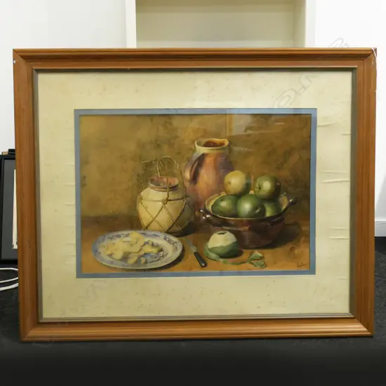 SIGNED STILL LIFE w. APPLES, WC 440x640mm