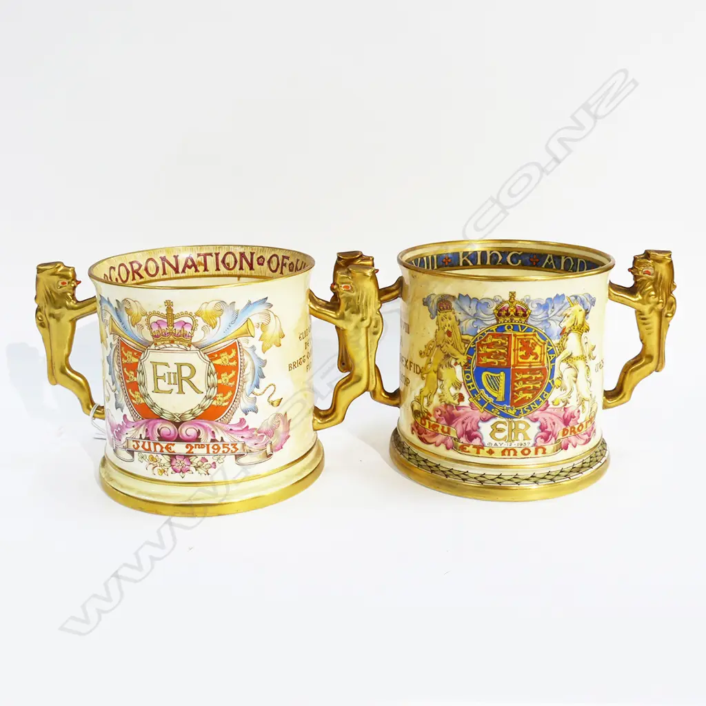 2 PARAGON LOVING CUPS, EDWARD VIII CORONATION 1937, NZ ROYAL VISIT 1954 H.120mm Image 1++