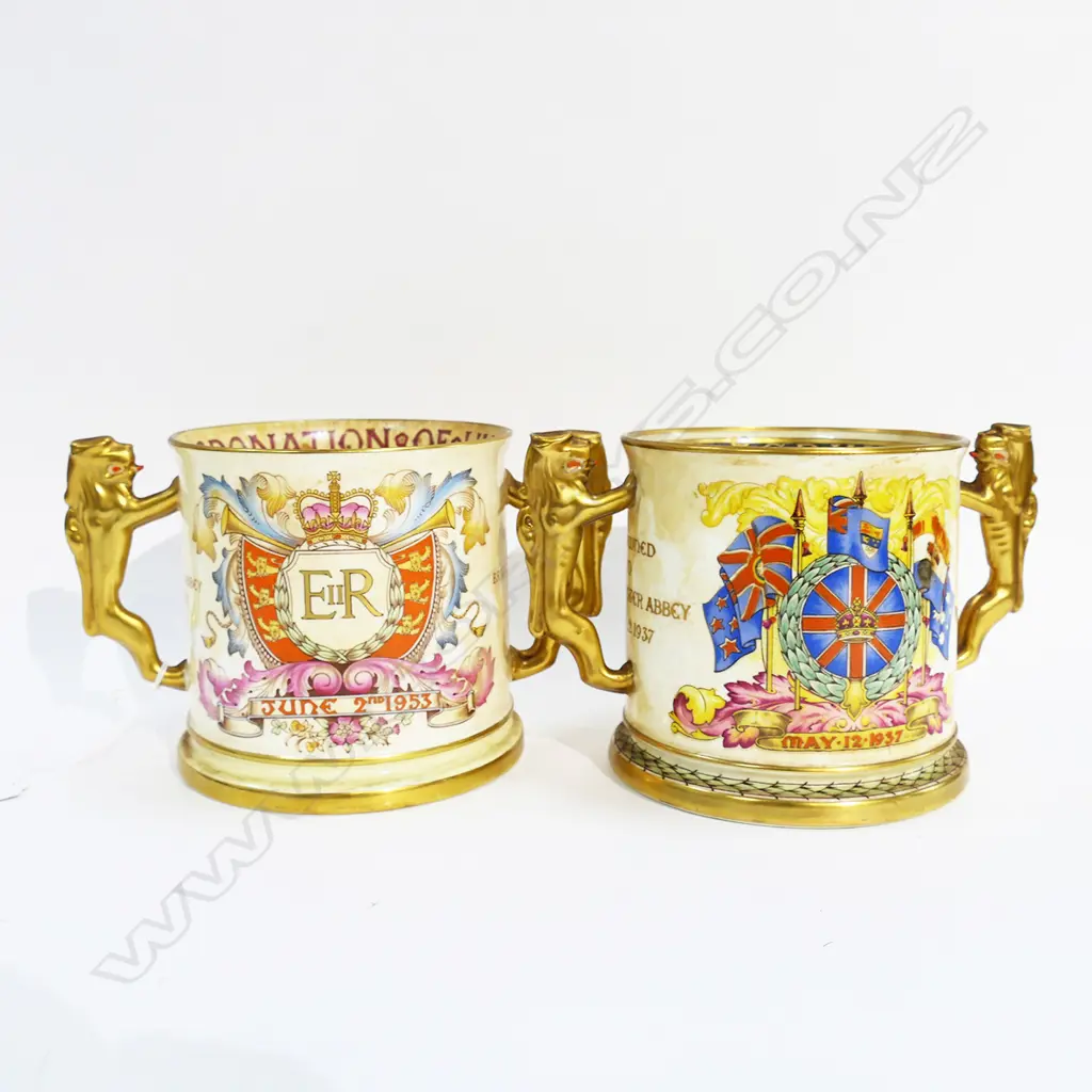 2 PARAGON LOVING CUPS, EDWARD VIII CORONATION 1937, NZ ROYAL VISIT 1954 H.120mm Image 1++