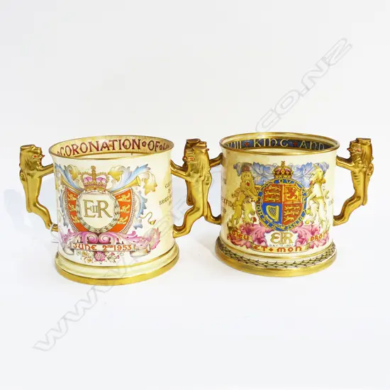 2 PARAGON LOVING CUPS, EDWARD VIII CORONATION 1937, NZ ROYAL VISIT 1954 H.120mm