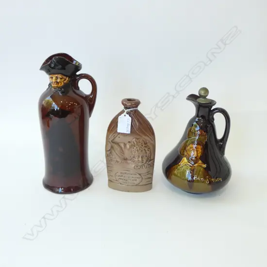 DOULTON & WATTS LAMBETH POTTERY 'MR & MRS CANDLE' BOTTLE H.180mm + 2 DOULTON JUGS H.265mm